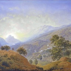 Italian hills with figures and river